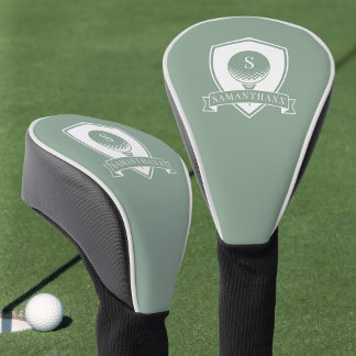 Couvre-club De Golf Monogramme Initiale de Nom de Golfeur Vert Sage Mo