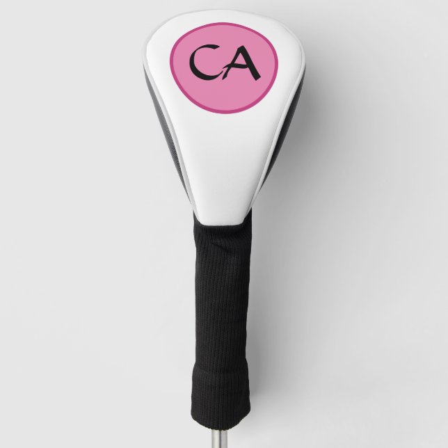 Couvre-club De Golf Monogramme Initiales rose Noir typographie (Devant)