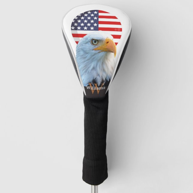 Couvre-club De Golf MONogramme JAUNE AMÉRICAIN BALD EAGLE (Devant)