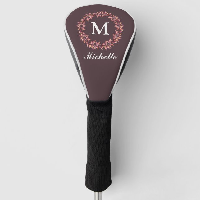 Couvre-club De Golf Monogramme Jolie érable rouge feuilles Floral Wrea (Devant)