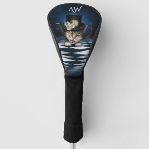 Couvre-club De Golf Monogramme Mad Hatter Teapot Chat Initiales Whimsi