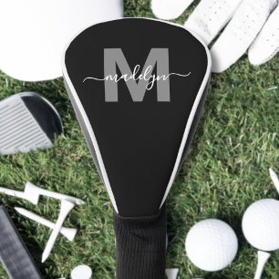 Couvre-club De Golf Monogramme Minimaliste Noir Et Blanc