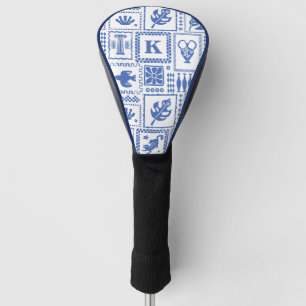 Couvre-club De Golf Monogramme Moderne Bleu Blanc Abstrait Motif