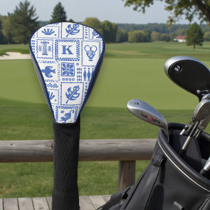 Couvre-club De Golf Monogramme Moderne Bleu Blanc Abstrait Motif