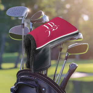 Couvre-club De Golf Monogramme moderne classique et nom rouge