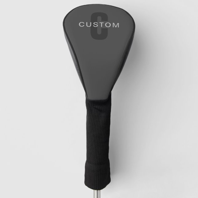 Couvre-club De Golf Monogramme moderne gris foncé modifiable Modèle de (Devant)