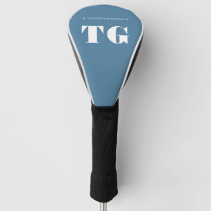 Couvre-club De Golf Monogramme moderne minimal Poudre Bleu Nom Étoiles