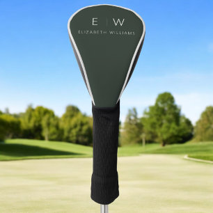 Couvre-club De Golf Monogramme moderne minimaliste foncé vert