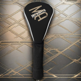 Couvre-club De Golf monogramme noir blanc beige nom personnalisé
