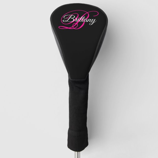 Couvre-club De Golf Monogramme noir blanc et rose chaud (Devant)