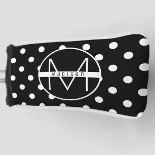 Couvre-club De Golf Monogramme   Noir et blanc Cute Polka Dot Motif