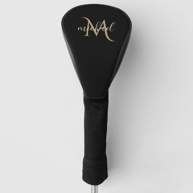 Couvre-club De Golf Monogramme noir et or Elégant luxe (Devant)