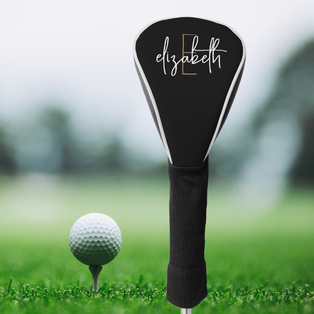 Couvre-club De Golf Monogramme noir moderne (Créateur téléchargé)