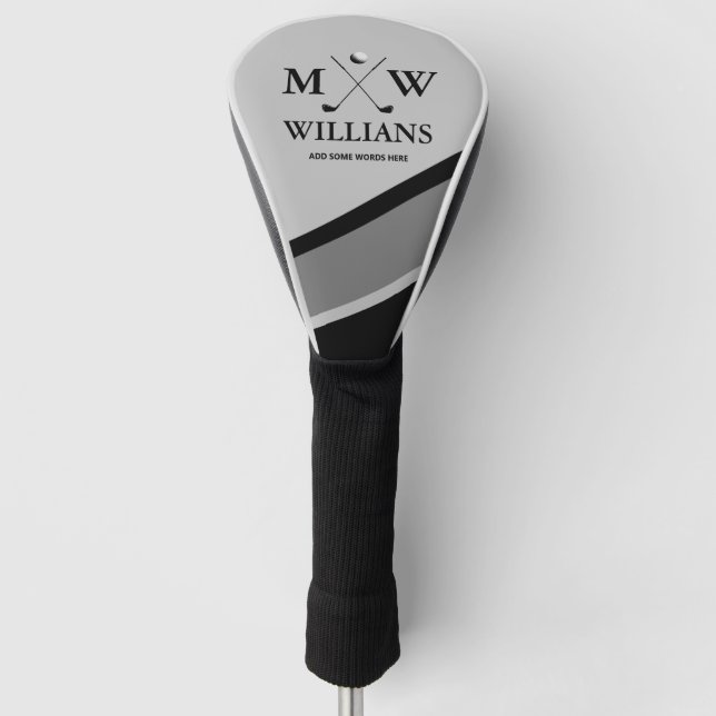 Couvre-club De Golf Monogramme (nom et initiales du golfeur) gris noir (Devant)
