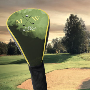Couvre-club De Golf Monogramme (nom et initiales du golfeur) vert jaun