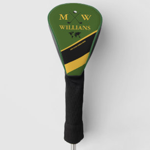 Couvre-club De Golf Monogramme (nom et initiales du golfeur) vert jaun