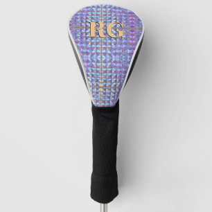 Couvre-club De Golf Monogramme, or, bleu et violet Iridescente géométr