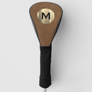 Couvre-club De Golf Monogramme or brossé en cuir Brown moderne