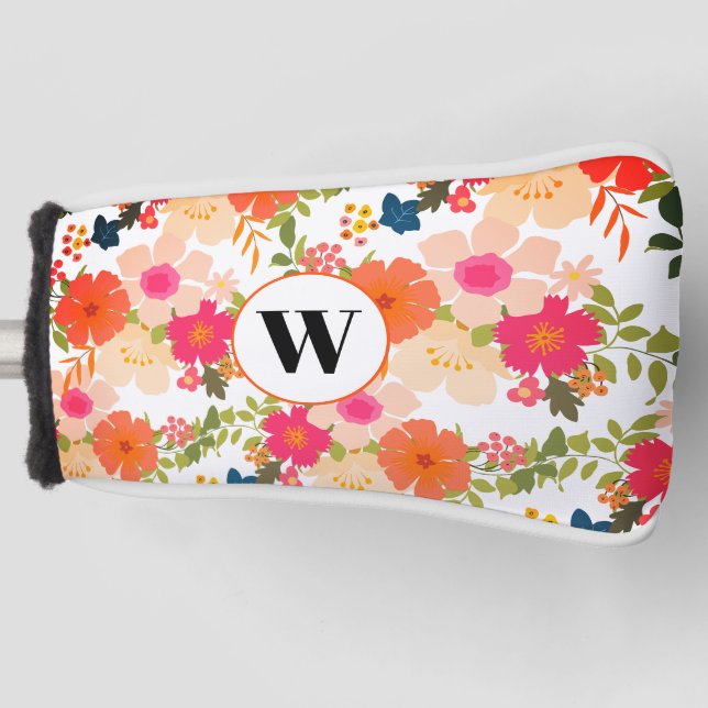 Couvre-club De Golf Monogramme Orange Floral Golf Head Cover (Devant)