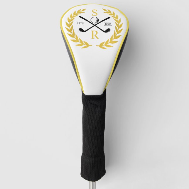 Couvre-club De Golf Monogramme Personnalisé Elégant Golf Gold Wreath (Devant)