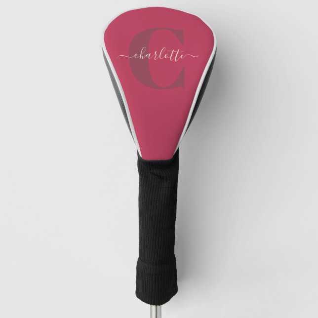 Couvre-club De Golf Monogramme personnalisé élégant Magenta Rouge  (Devant)