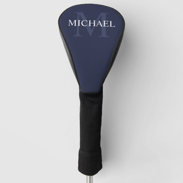Couvre-club De Golf Monogramme personnalisé et nom Navy Blue (Devant)