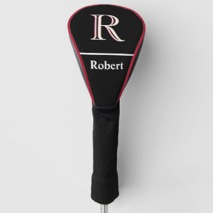 Couvre-club De Golf Monogramme personnalisé homme avec nom noir blanc