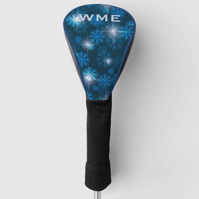 Couvre-club De Golf Monogramme personnalisé Midnight Blue Winter Snows (Devant)