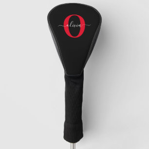Couvre-club De Golf Monogramme personnalisé Nom du script Noir Blanc R