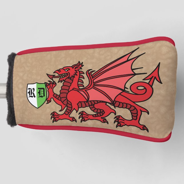 Couvre-club De Golf Monogramme personnalisé Welsh Dragon (Devant)