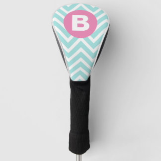 Couvre-club De Golf Monogramme rose chevron bleu clair tendance
