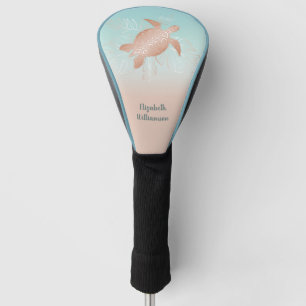 Couvre-club De Golf Monogramme rose Feuille Tropical Tortue d'or