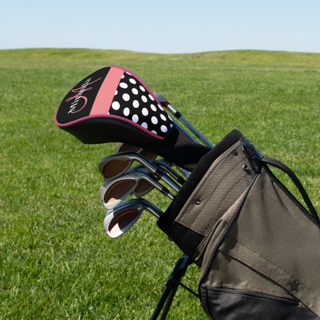 Couvre-club De Golf Monogramme rose noir foncé Point Polka (In Situ)