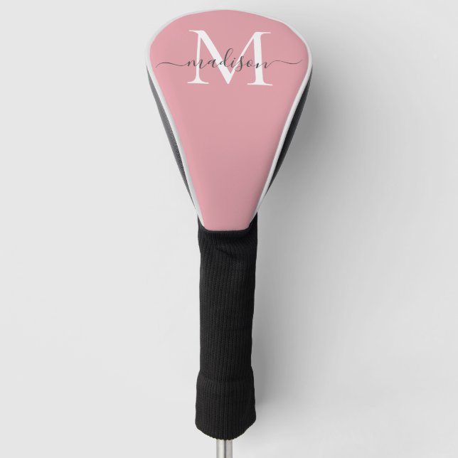 Couvre-club De Golf Monogramme rose vif moderne Gris chic Girl Script (Devant)