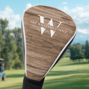 Couvre-club De Golf Monogramme Rustique moderne Nom de famille Bois Vi