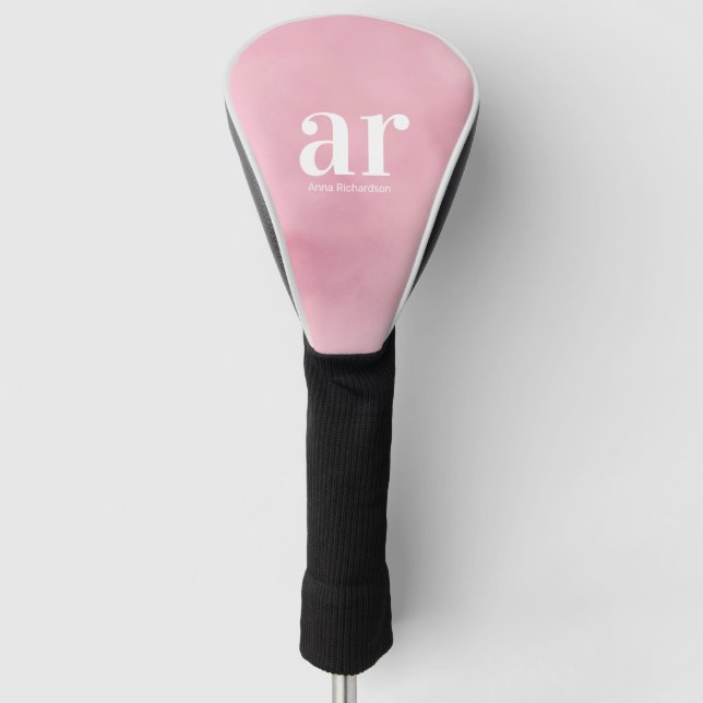 Couvre-club De Golf Monogramme simple blanc nom initial rose aquarelle (Devant)