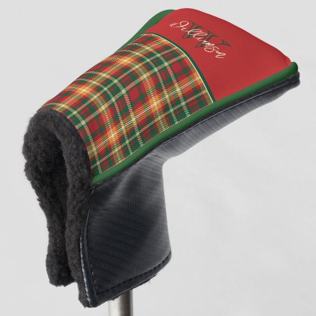 Couvre-club De Golf Monogramme Tartan Orange Green Plaid Putter Golf H (Devant 3/4)