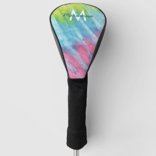 Couvre-club De Golf Monogramme Turquoise et Rose Girly Tie Dye