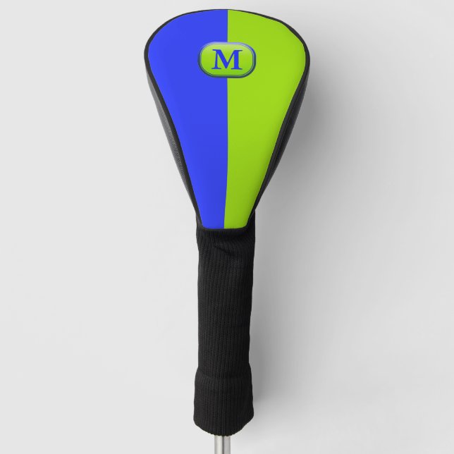 Couvre-club De Golf Monogramme vert bleu néon moderne (Devant)
