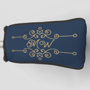 Couvre-club De Golf Monogramme vintage or et bleu marine Élégant