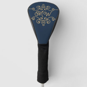 Couvre-club De Golf Monogramme vintage or et bleu marine Élégant