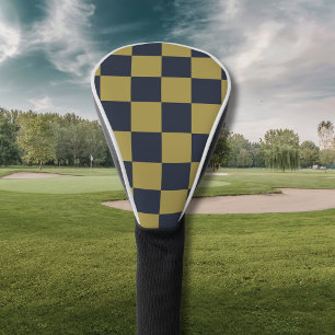 Couvre-club De Golf Motif à carreaux élégant or et bleu marine