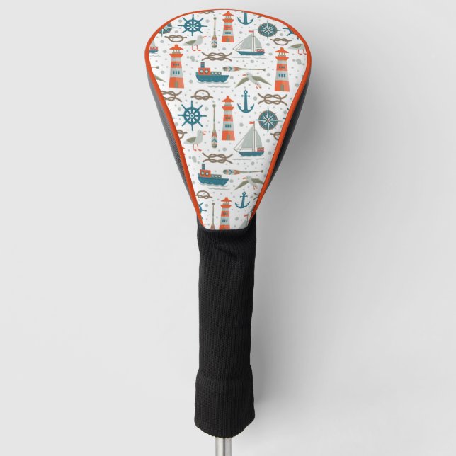 Couvre-club De Golf Motif blanc gris turquoise sur le thème nautique (Devant)