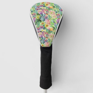 Couvre-club De Golf Motif de cactus d'aquarelle en fleurs exotiques