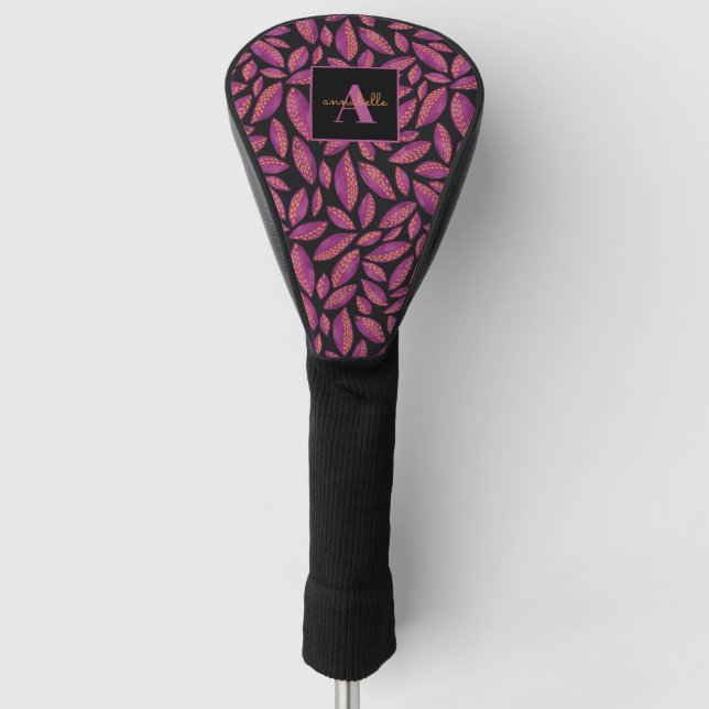 Couvre-club De Golf Motif de feuilles d'automne violet monogramme (Devant)