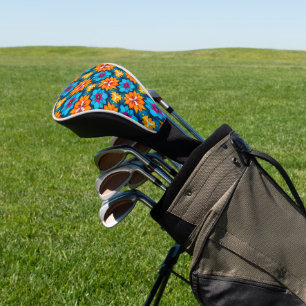 Couvre-club De Golf Motif de fleurs bleues et orange