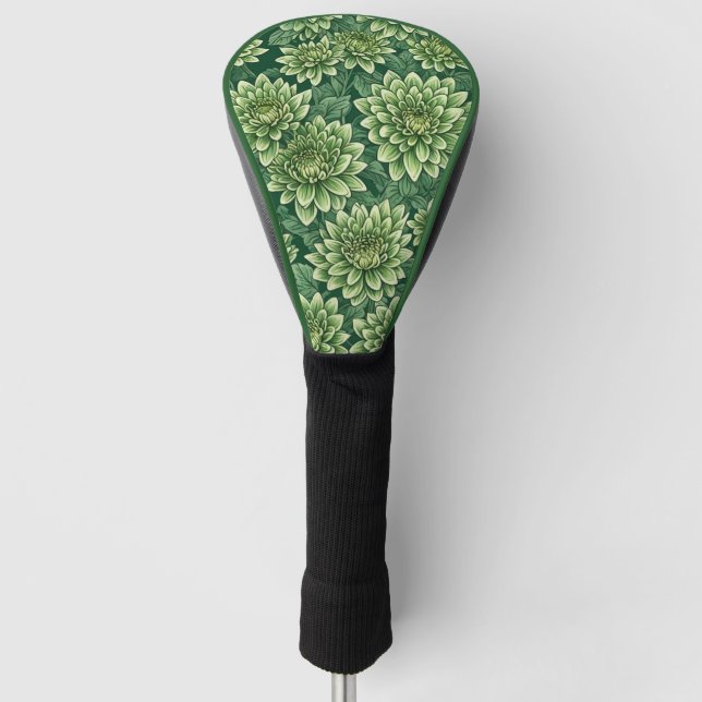 Couvre-club De Golf Motif de fleurs vert Chrysanthemum (Devant)