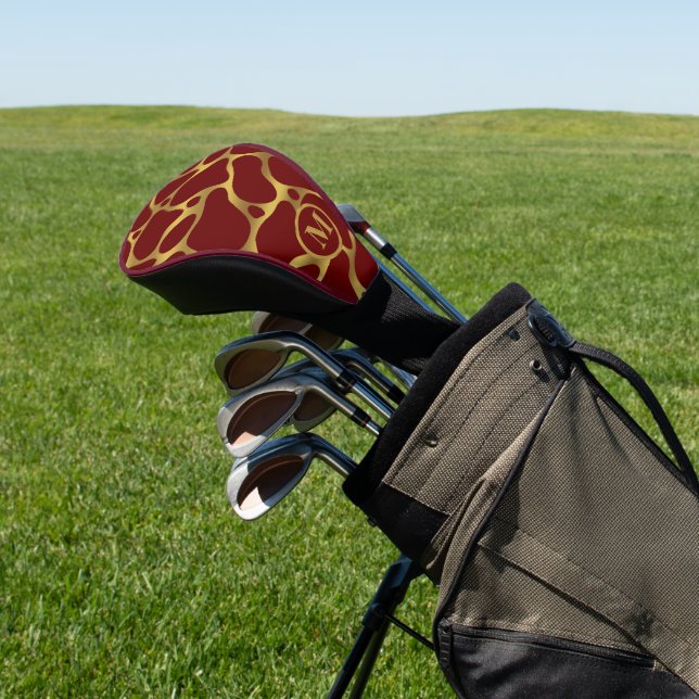 Couvre-club De Golf Motif de girafe abstraite or et rouge (In Situ)