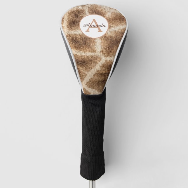 Couvre-club De Golf Motif de girafe moderne avec monogramme et nom (Devant)
