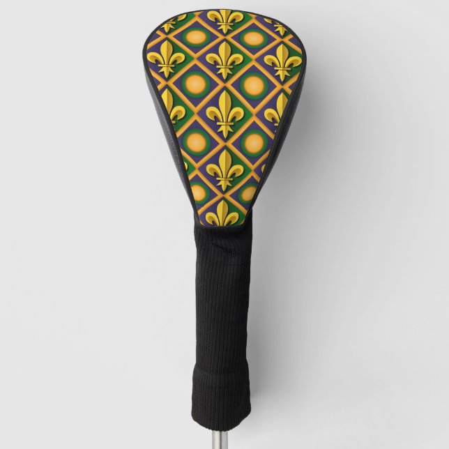 Couvre-club De Golf Motif de Mardi gras avec fleur-de-lis dorée (Devant)